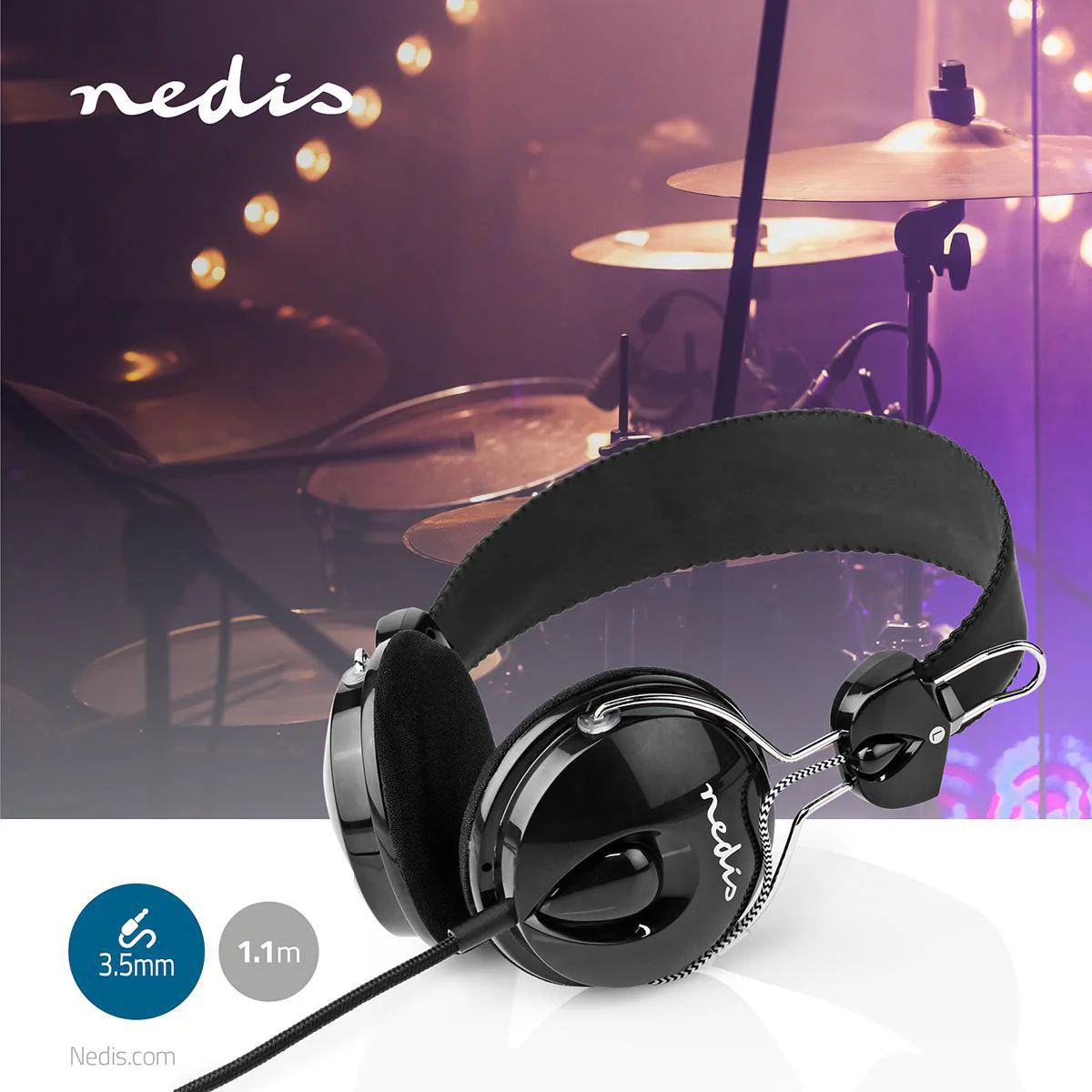 Bedrade On-ear Koptelefoon 3,5 mm - Kabellengte: 1.10m - Zwart - Image 6