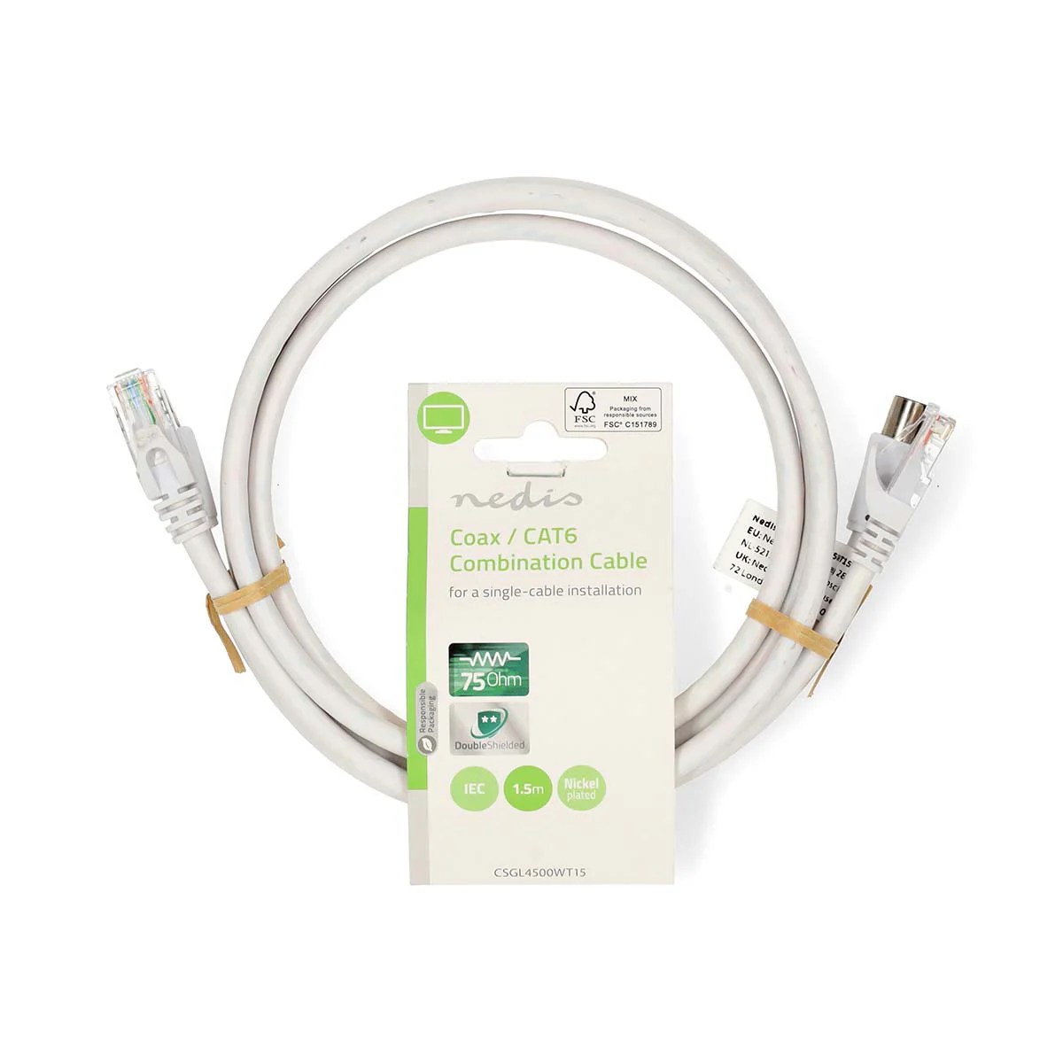 Coax- en CAT6-Combikabel IEC (Coax) Male / RJ45 Male - IEC (Coax) Female / RJ45 Male - Vernikkeld - Image 4