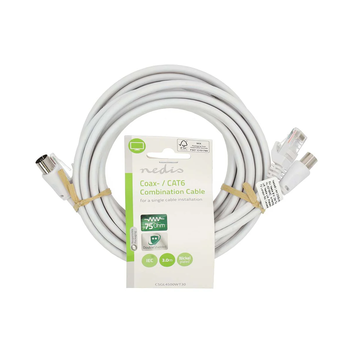 Coax- en CAT6-Combikabel IEC (Coax) Male / RJ45 Male - IEC (Coax) Female / RJ45 Male - Vernikkeld - Image 5