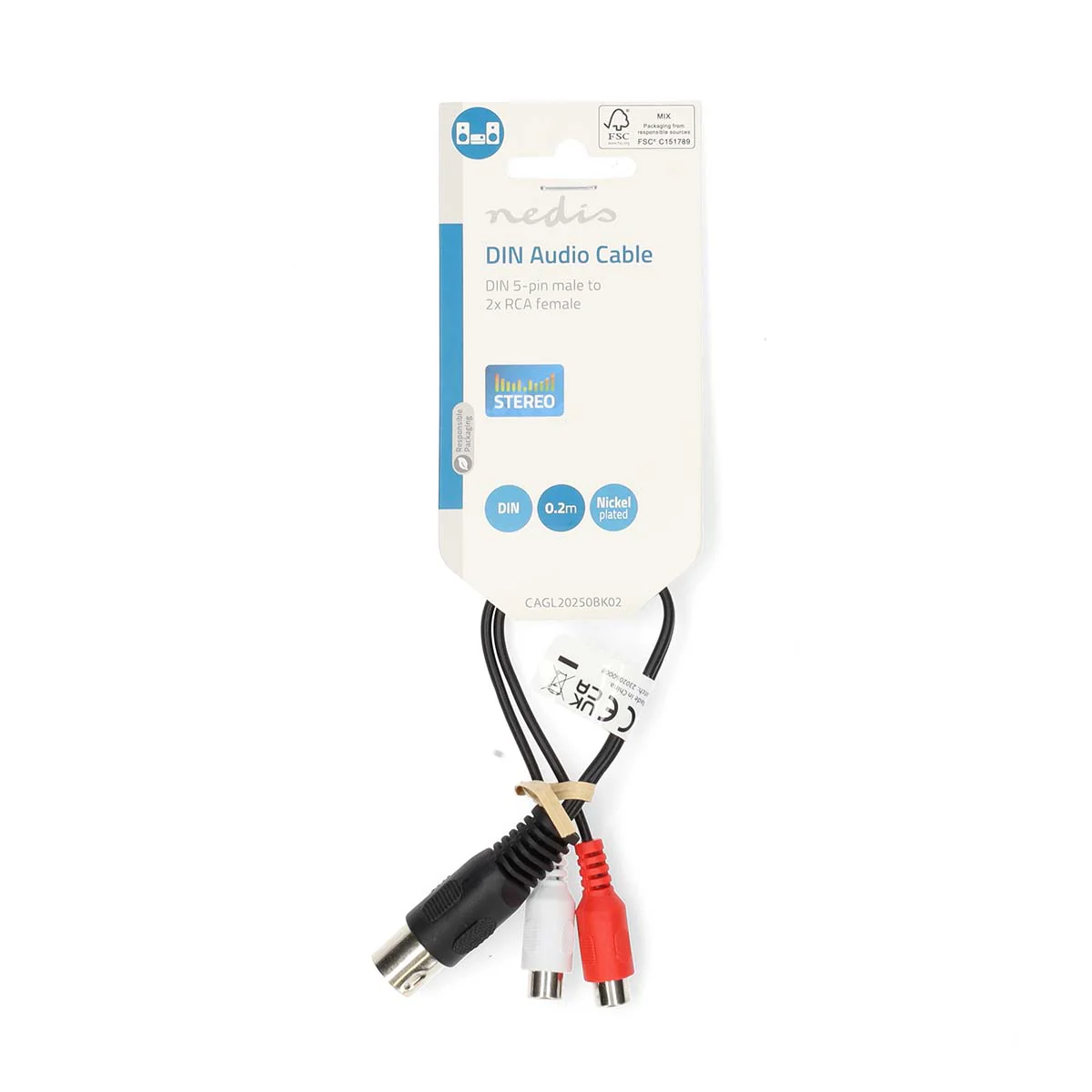 DIN-Audiokabel DIN 5-Pins Male - 2x RCA Female - Vernikkeld - Image 3