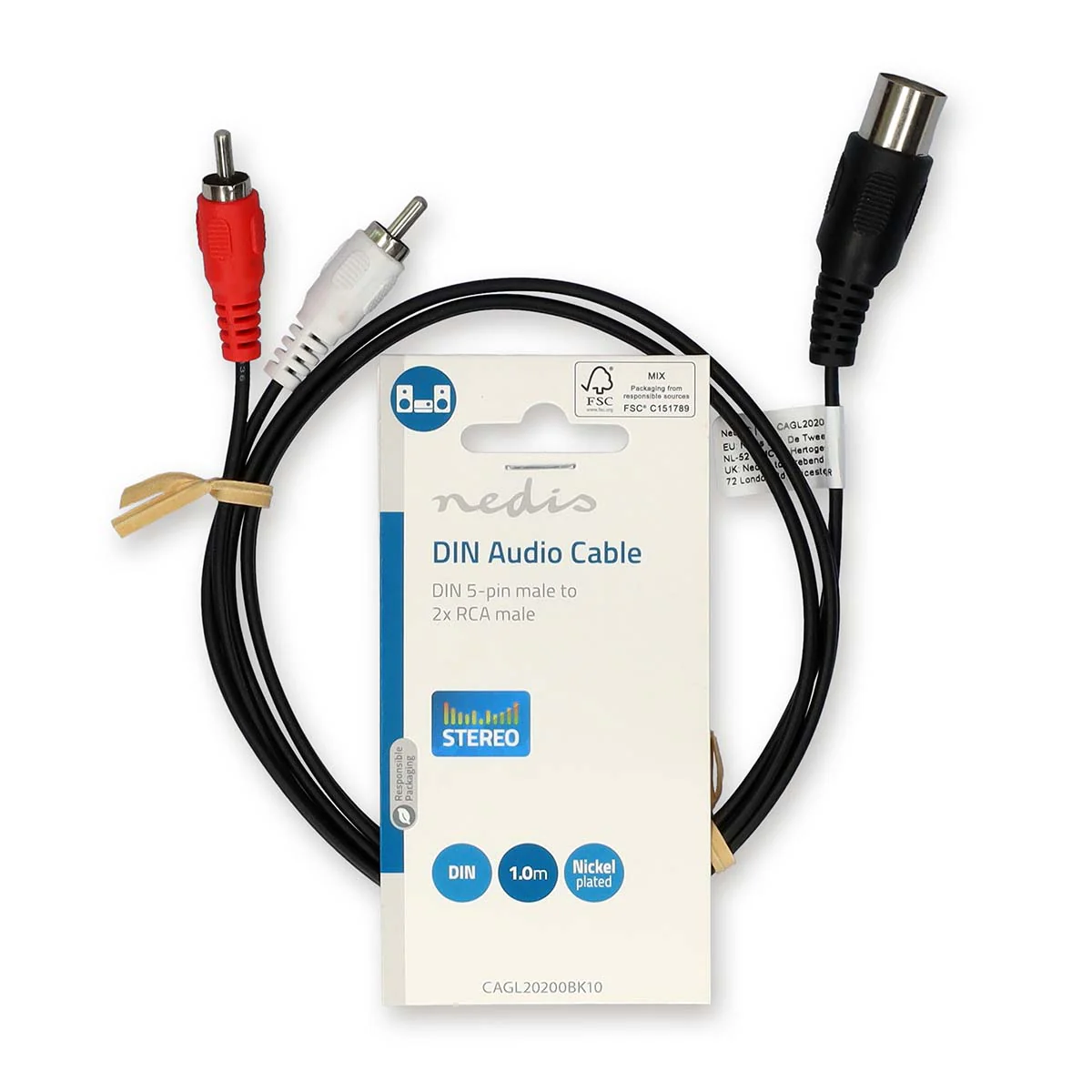 DIN-Audiokabel DIN 5-Pins Male - 2x RCA Male - Vernikkeld - Image 3
