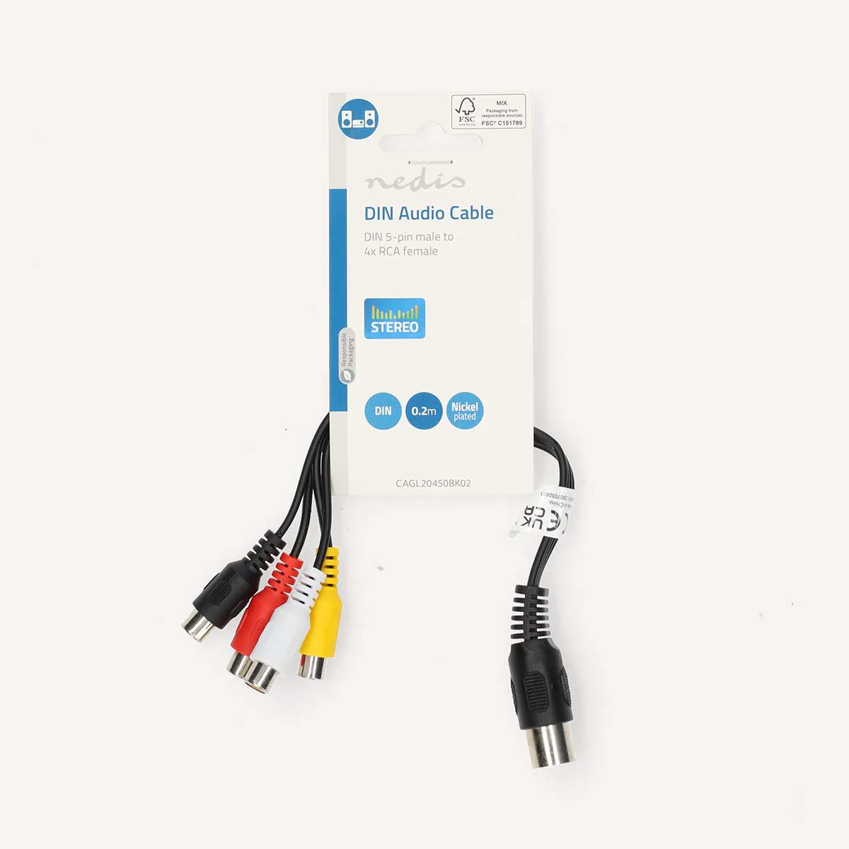 DIN-Audiokabel DIN 5-Pins Male - 4x RCA Female - Vernikkeld - Image 3