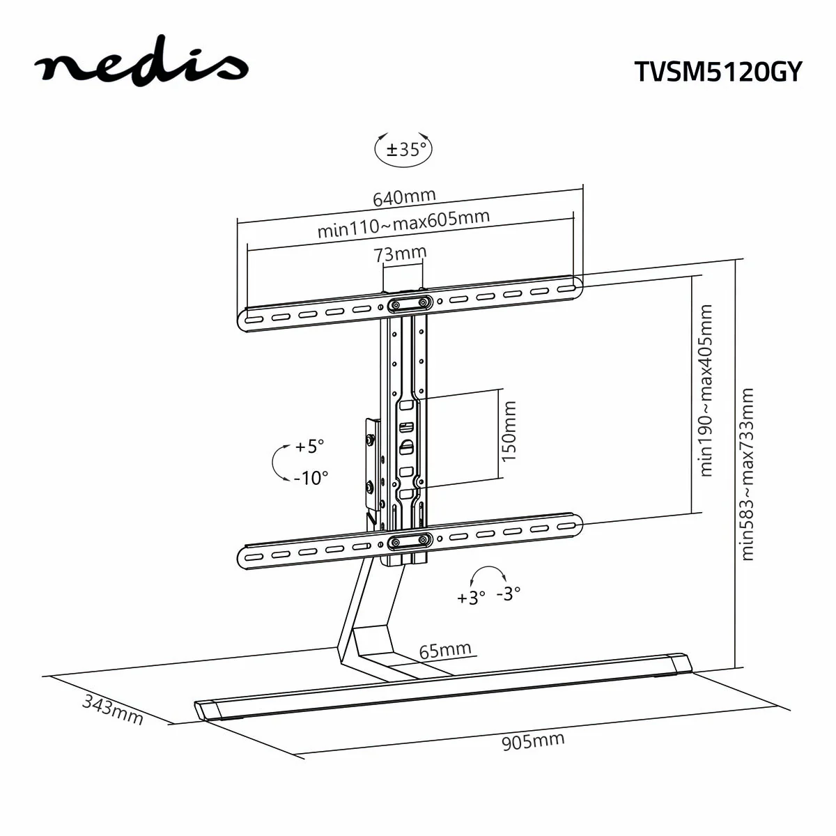 Draai- en Kantelbare TV-Standaard 37 - 75" - Maximaal schermgewicht: 40 kg - Kantelbaar - Image 13
