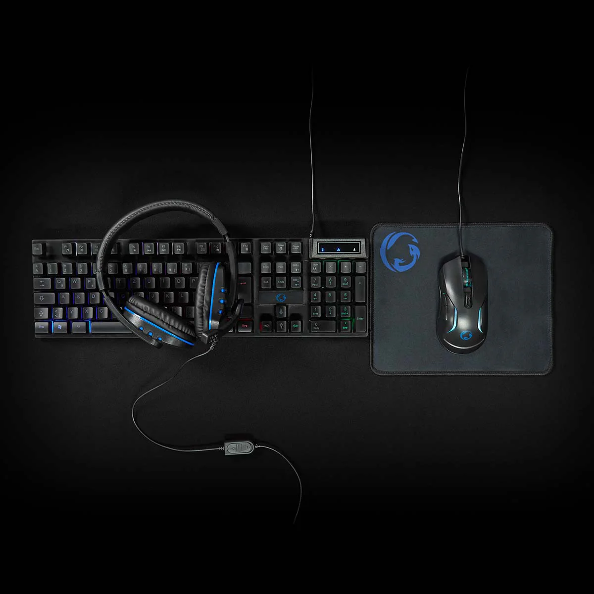 Gaming Combo Kit 5-in-1 - Toetsenbord, Koptelefoon, Muis en Muismat - Zwart