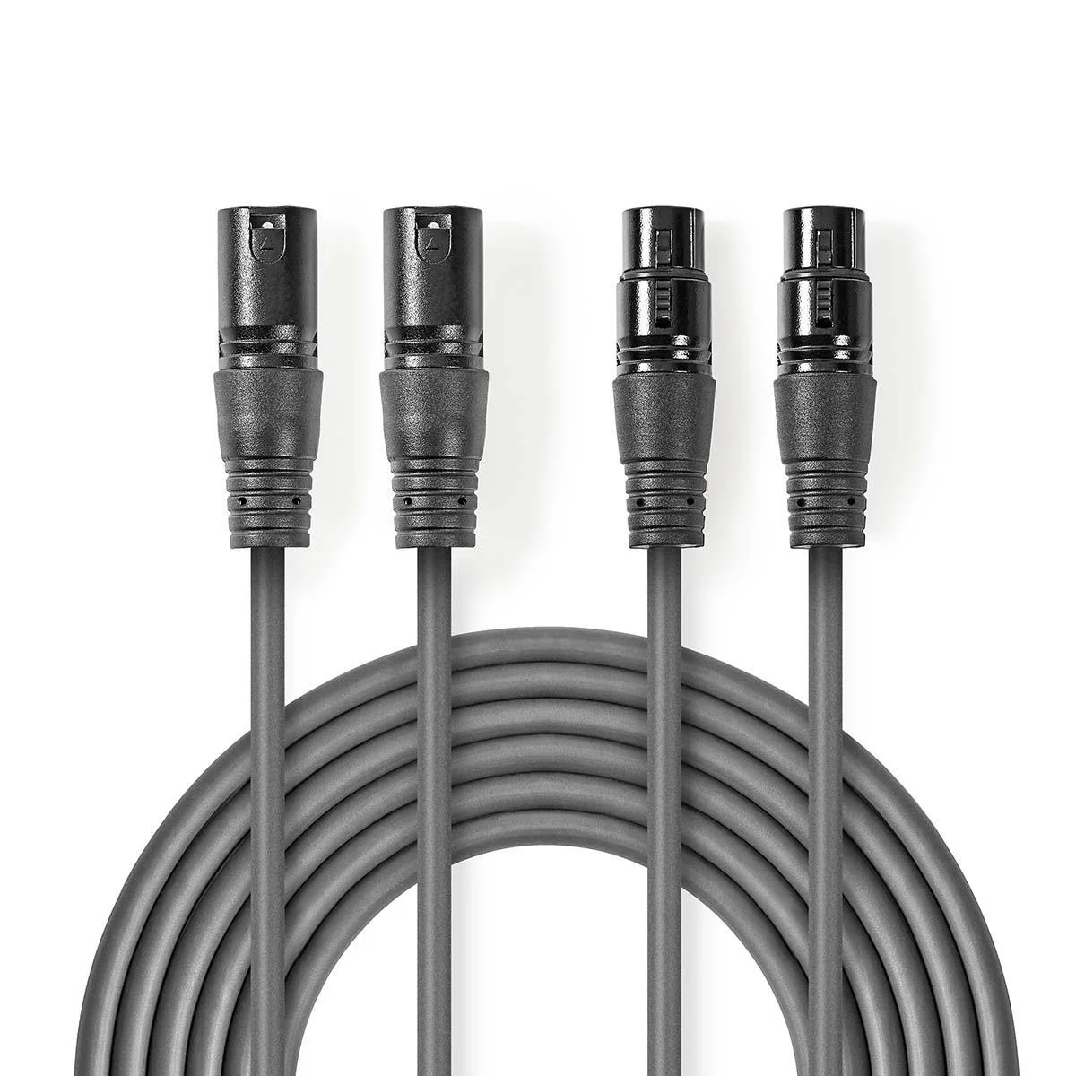Gebalanceerde Audiokabel 2x XLR 3-Pins Male - 2x XLR 3-Pins Female - Vernikkeld