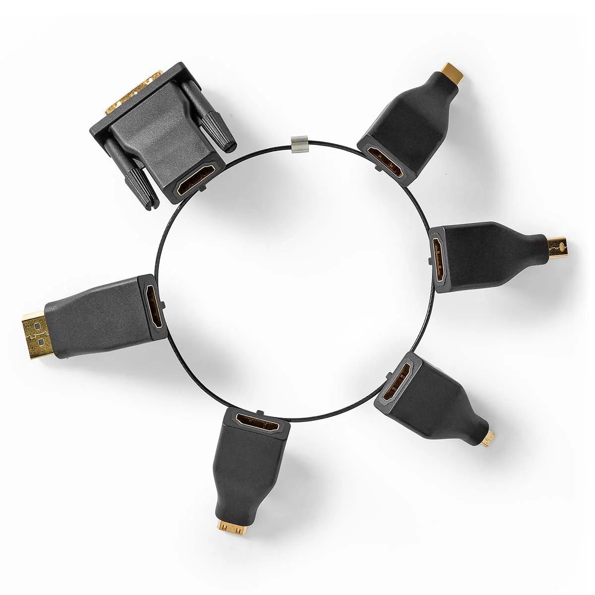 HDMI™-Adapter DisplayPort Male / DVI-D 24+1-Pins Male / HDMI™ Micro-Connector / HDMI™ Mini-Connector / Mini-DisplayPort Male / USB-C™ Male - HDMI™ Output - Verguld - Image 3