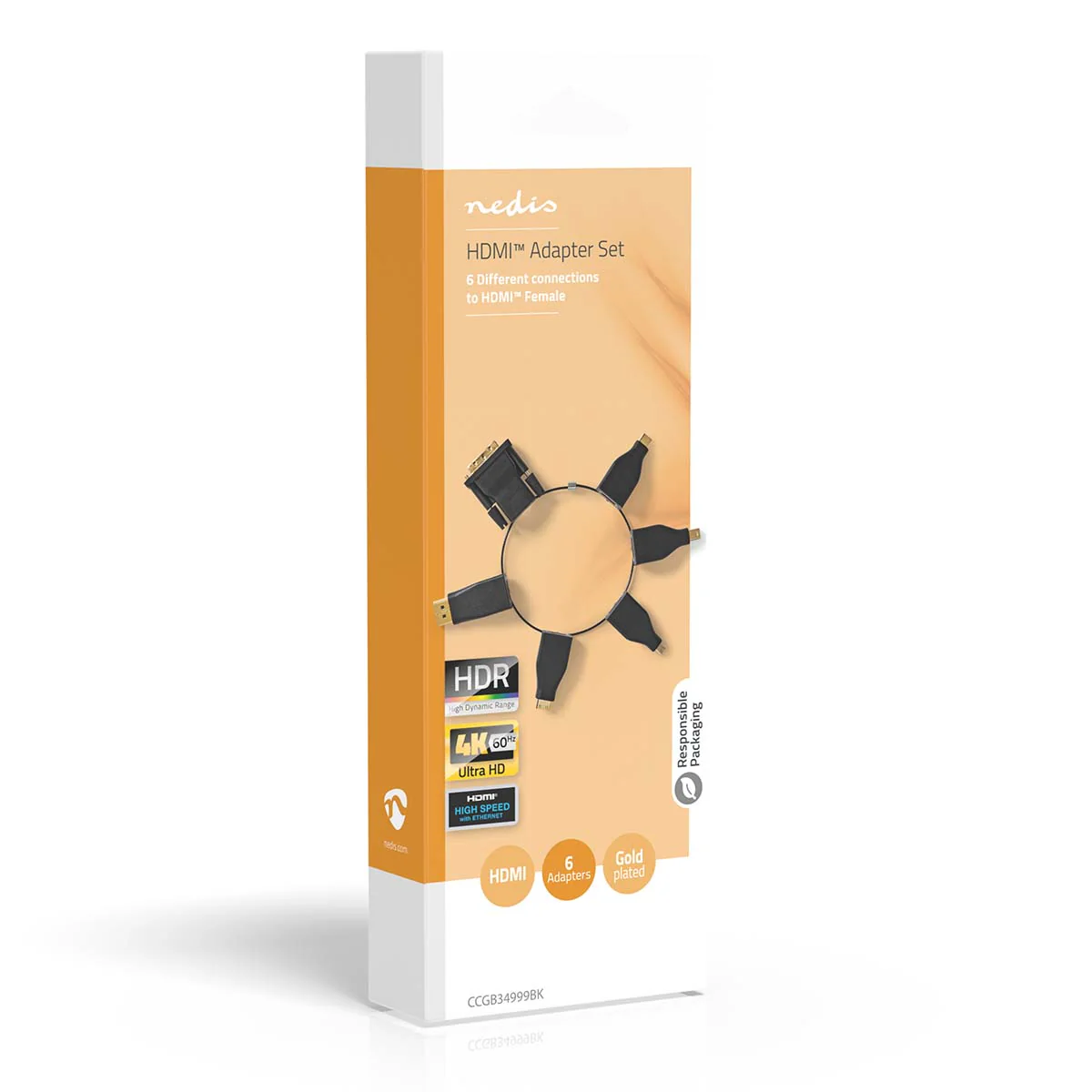 HDMI™-Adapter DisplayPort Male / DVI-D 24+1-Pins Male / HDMI™ Micro-Connector / HDMI™ Mini-Connector / Mini-DisplayPort Male / USB-C™ Male - HDMI™ Output - Verguld - Image 6