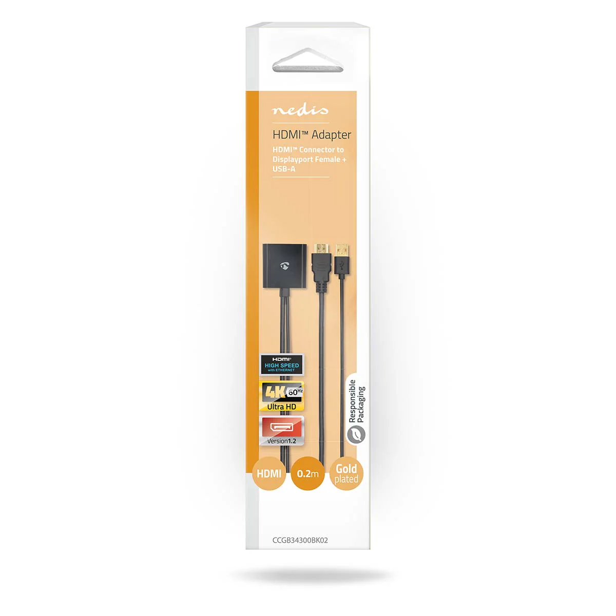 HDMI™-Adapter HDMI™ Connector - DisplayPort Male / USB-A Male - Verguld - Image 4