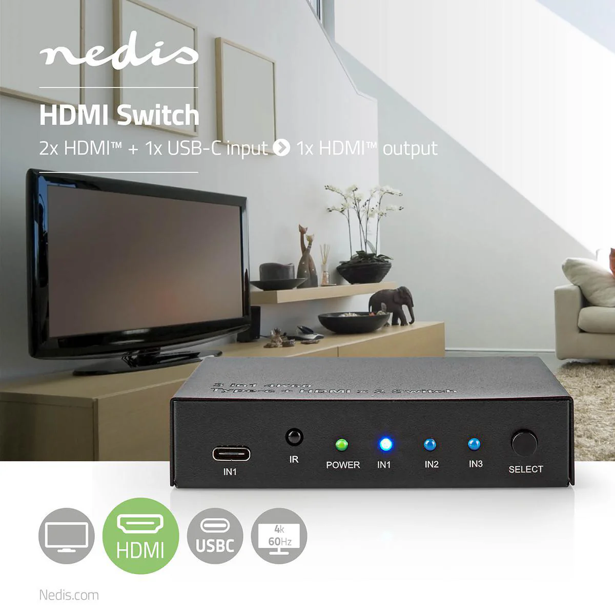 HDMI™-Switch 3 poort(en) - 1x USB-C™ / 2x HDMI™ Input - 1x HDMI™ Output - Image 5