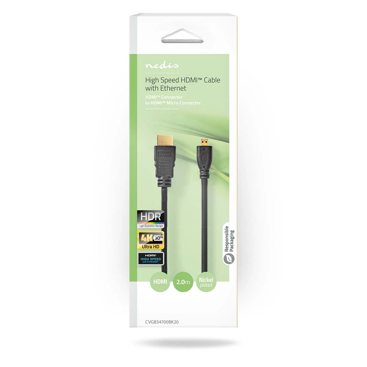 High Speed HDMI™-Kabel met Ethernet HDMI™ Connector - HDMI™ Micro-Connector - 4K@30Hz - Image 3