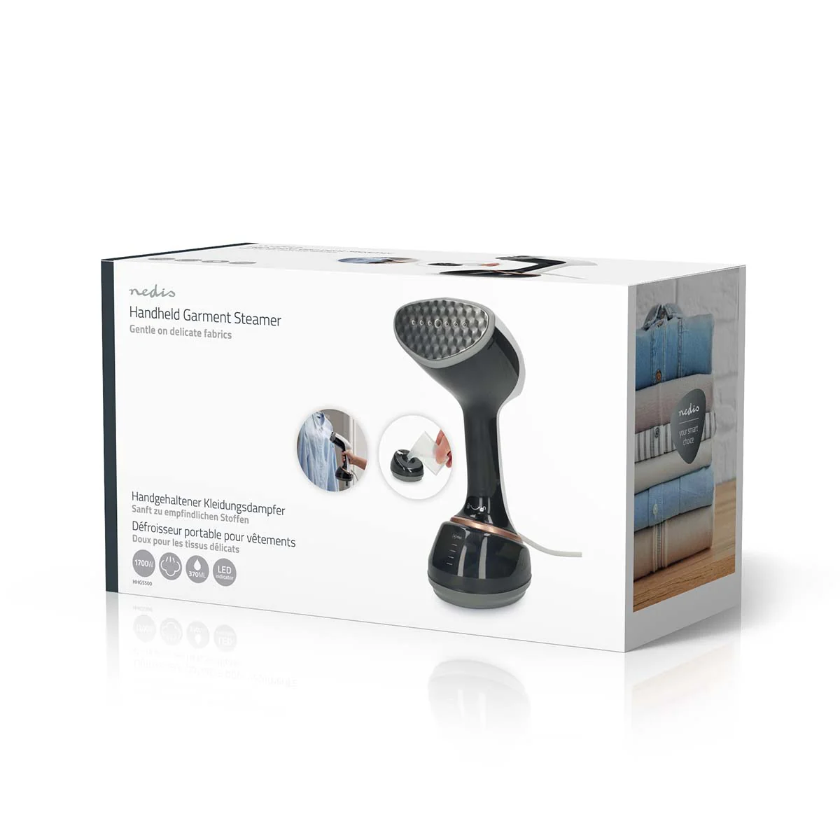 Nedis HHGS500 - Handheld kledingstomer - Compacte en krachtige kledingstomer voor op reis en thuis - 1700 W - 370 ml - Zwart/Wit - Image 13