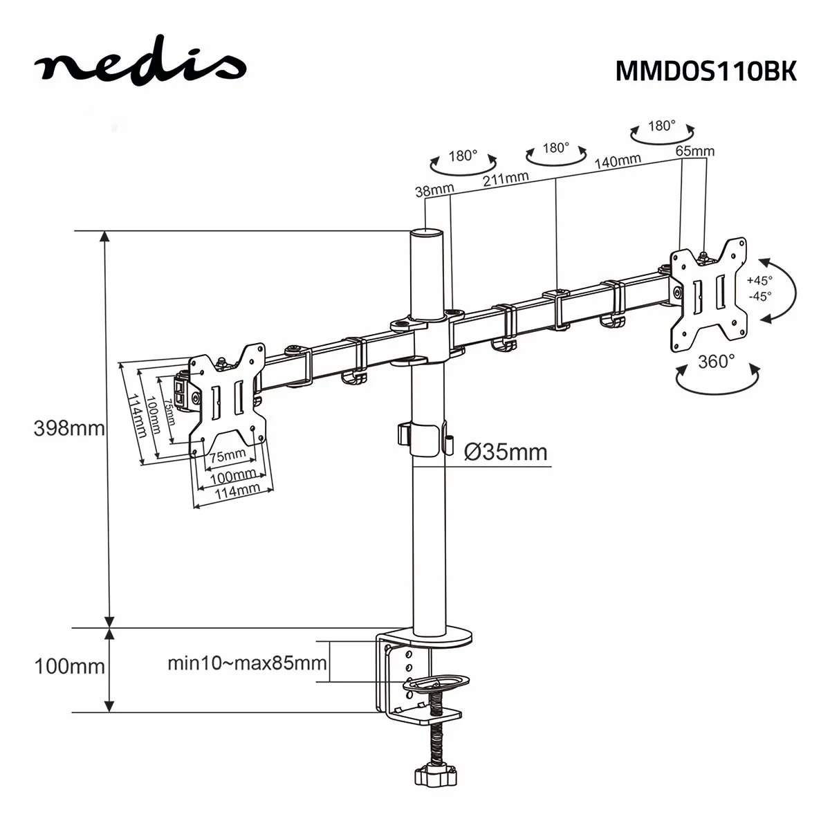 Monitorbeugel voor Bureaus 2 Schermen - 15 - 32" - 75x75 / 100x100 - Image 9