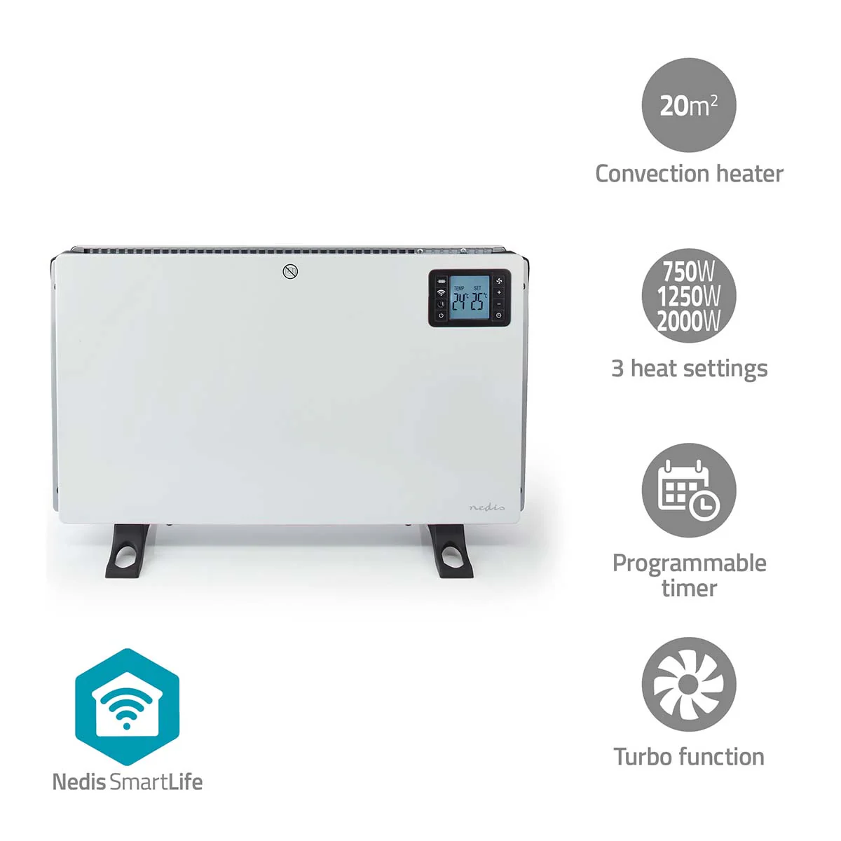 SmartLife Convectorkachel 2000W - 3 Warmte Standen - LCD - Image 6