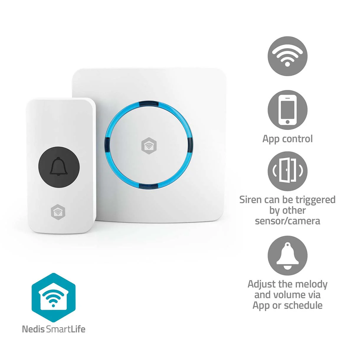 Nedis WIFIDB11CWT - Slimme draadloze deurbel met plug-in bel en sirenefunctie - Regelbaar volume - Wit - Image 7