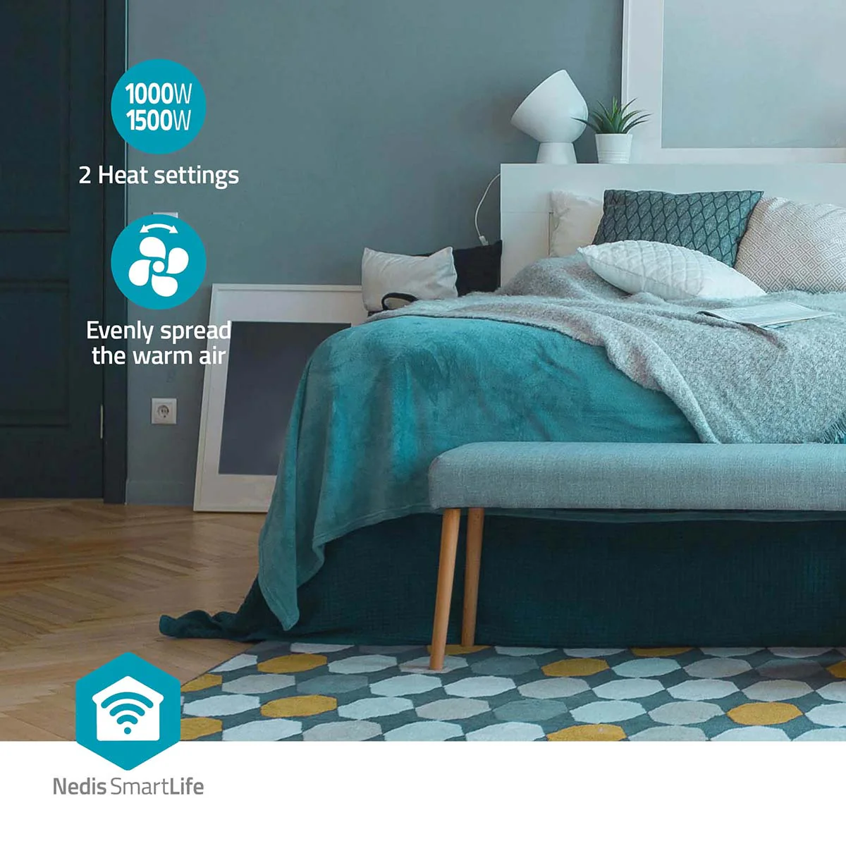 SmartLife keramische PTC-ventilatorkachel 1500W - 2 Warmte Standen - Zwenkfunctie - Image 9
