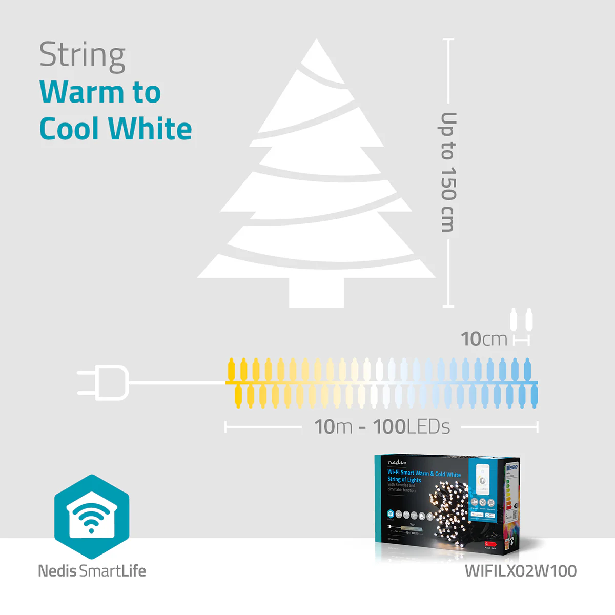 SmartLife-kerstverlichting Koord - Wi-Fi - Warm tot Koel Wit