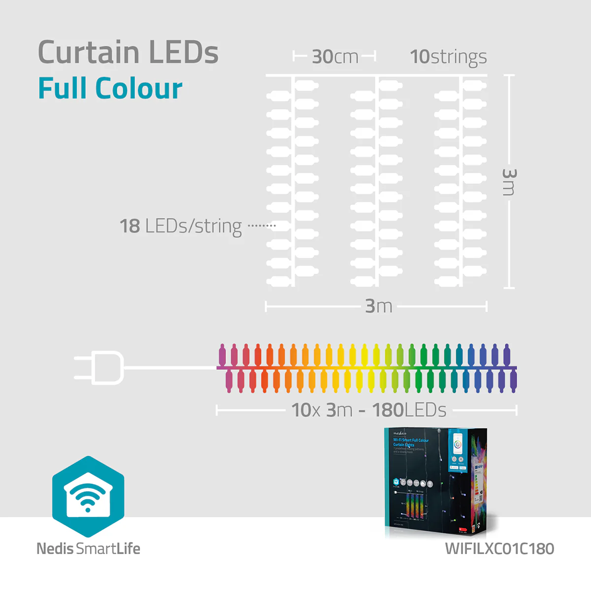 SmartLife-kerstverlichting Gordijn - Wi-Fi - RGB