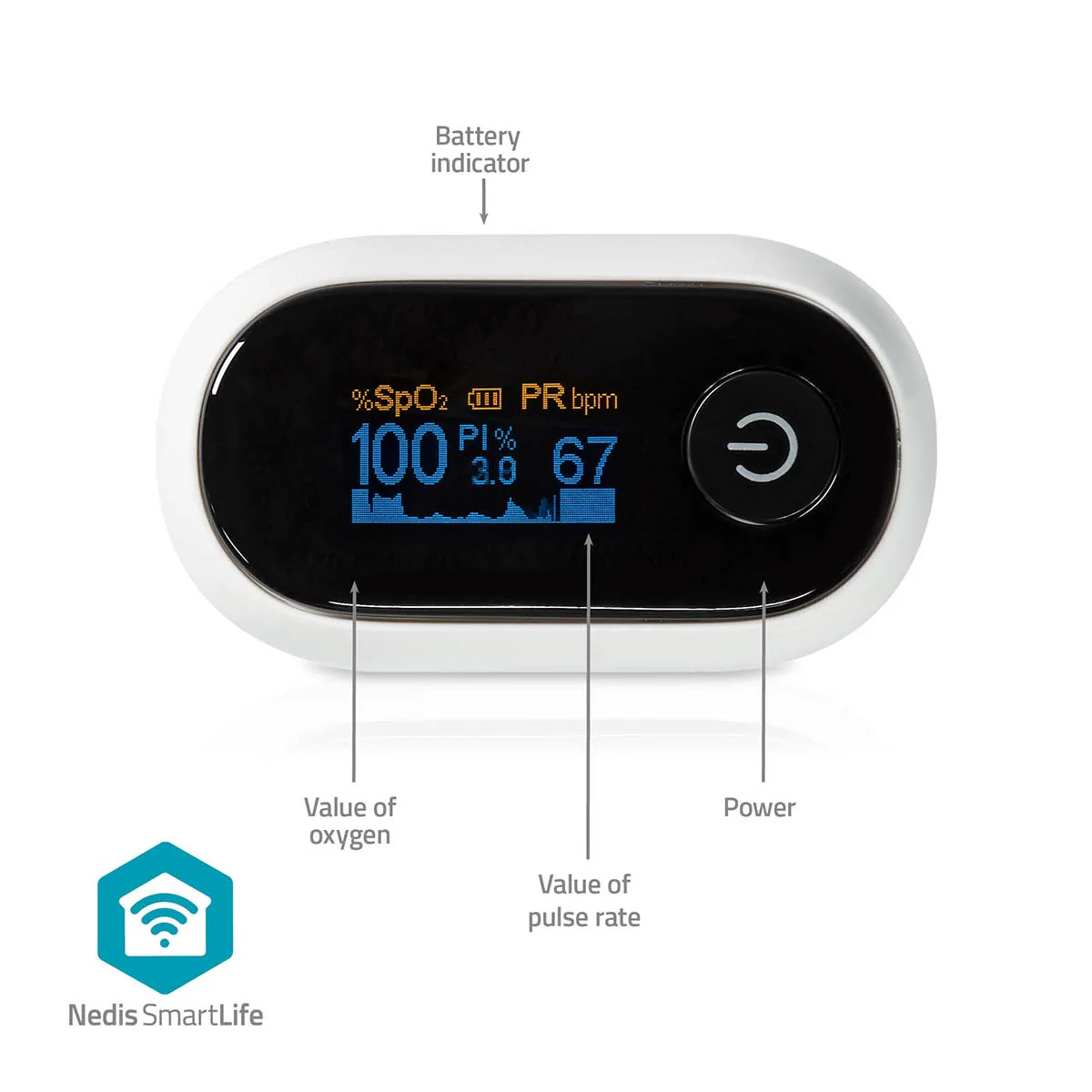 SmartLife Pulse Oximeter Bluetooth® - LED - Anti-bewegingsinterferentie / Auditief alarm / Hoge precisie sensor / Perfusie-index / Polsslag / Zuurstofverzadiging (SpO2) - Image 10