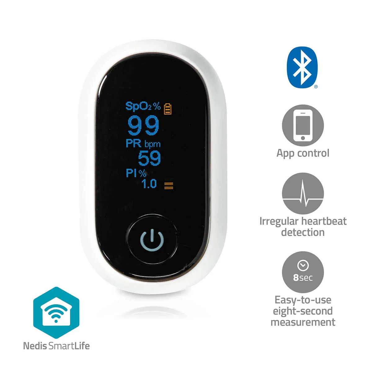 SmartLife Pulse Oximeter Bluetooth® - LED - Anti-bewegingsinterferentie / Auditief alarm / Hoge precisie sensor / Perfusie-index / Polsslag / Zuurstofverzadiging (SpO2) - Image 6