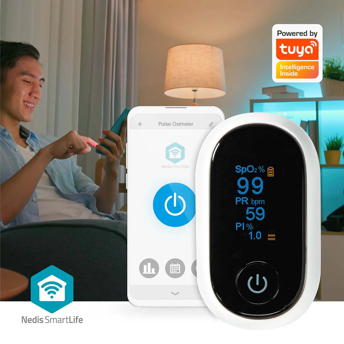 SmartLife Pulse Oximeter Bluetooth® - LED - Anti-bewegingsinterferentie / Auditief alarm / Hoge precisie sensor / Perfusie-index / Polsslag / Zuurstofverzadiging (SpO2) - Image 7