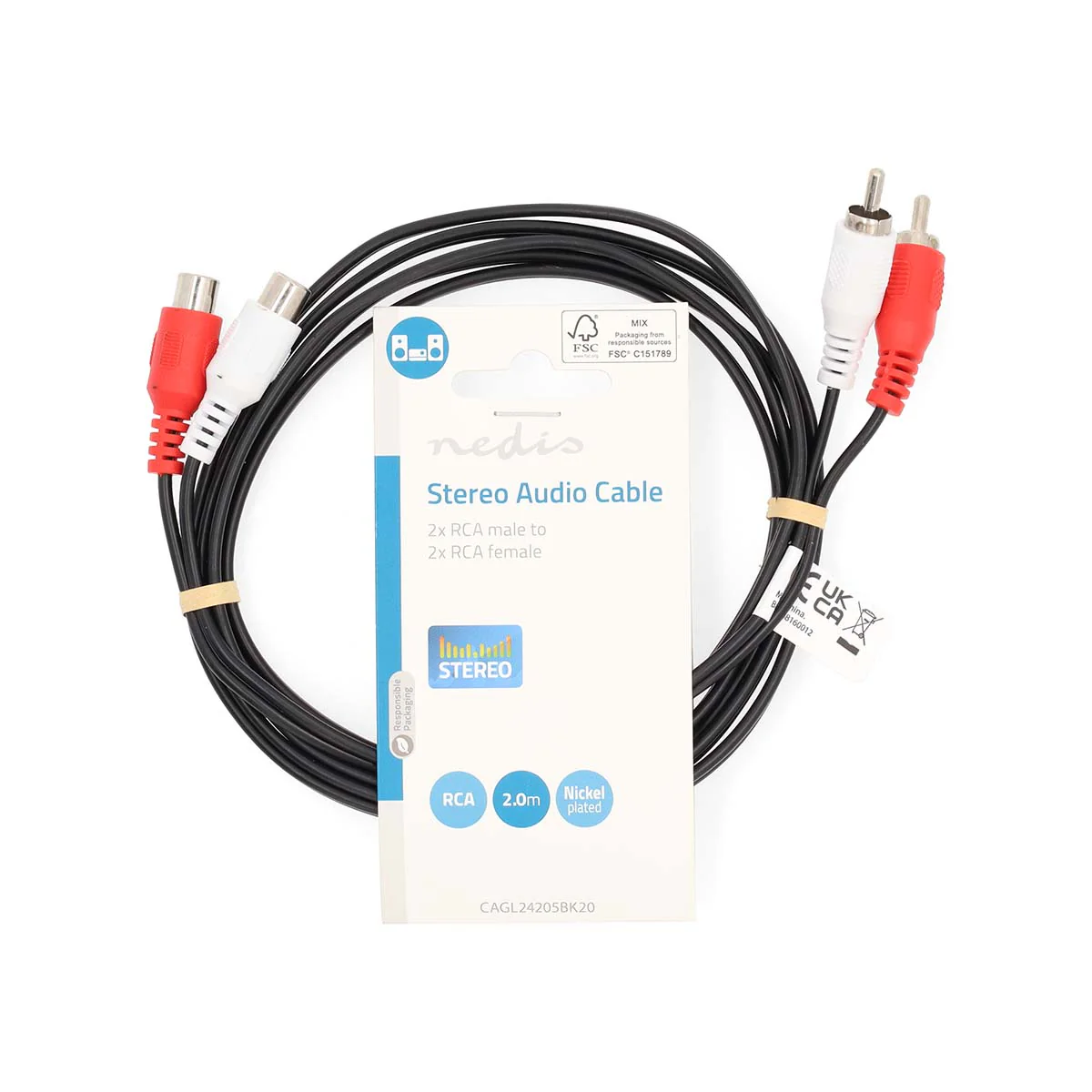 Stereo-Audiokabel 2x RCA Male - 2x RCA Female - Vernikkeld - Image 3