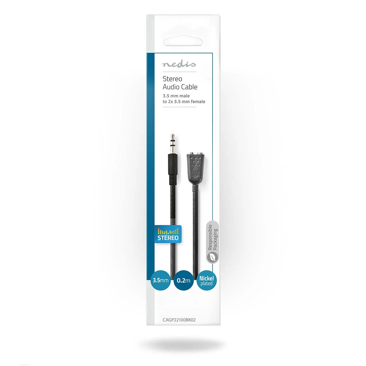 Stereo-Audiokabel 3,5 mm Male - 2x 3,5 mm Female - Vernikkeld - Image 3