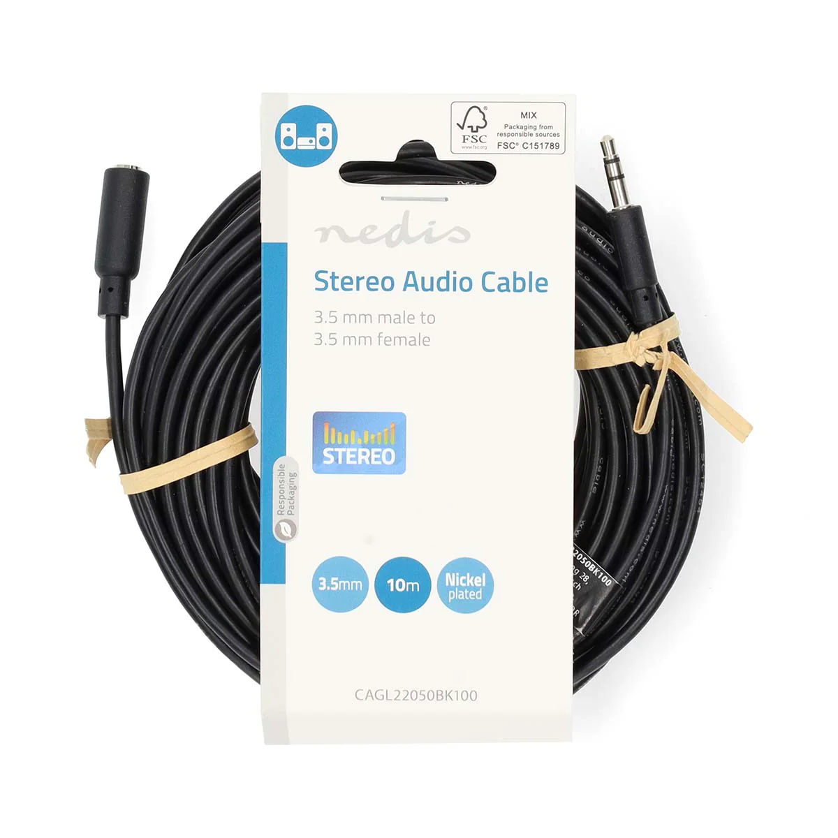 Stereo-Audiokabel 3,5 mm Male - 3,5 mm Female - Vernikkeld - Image 4