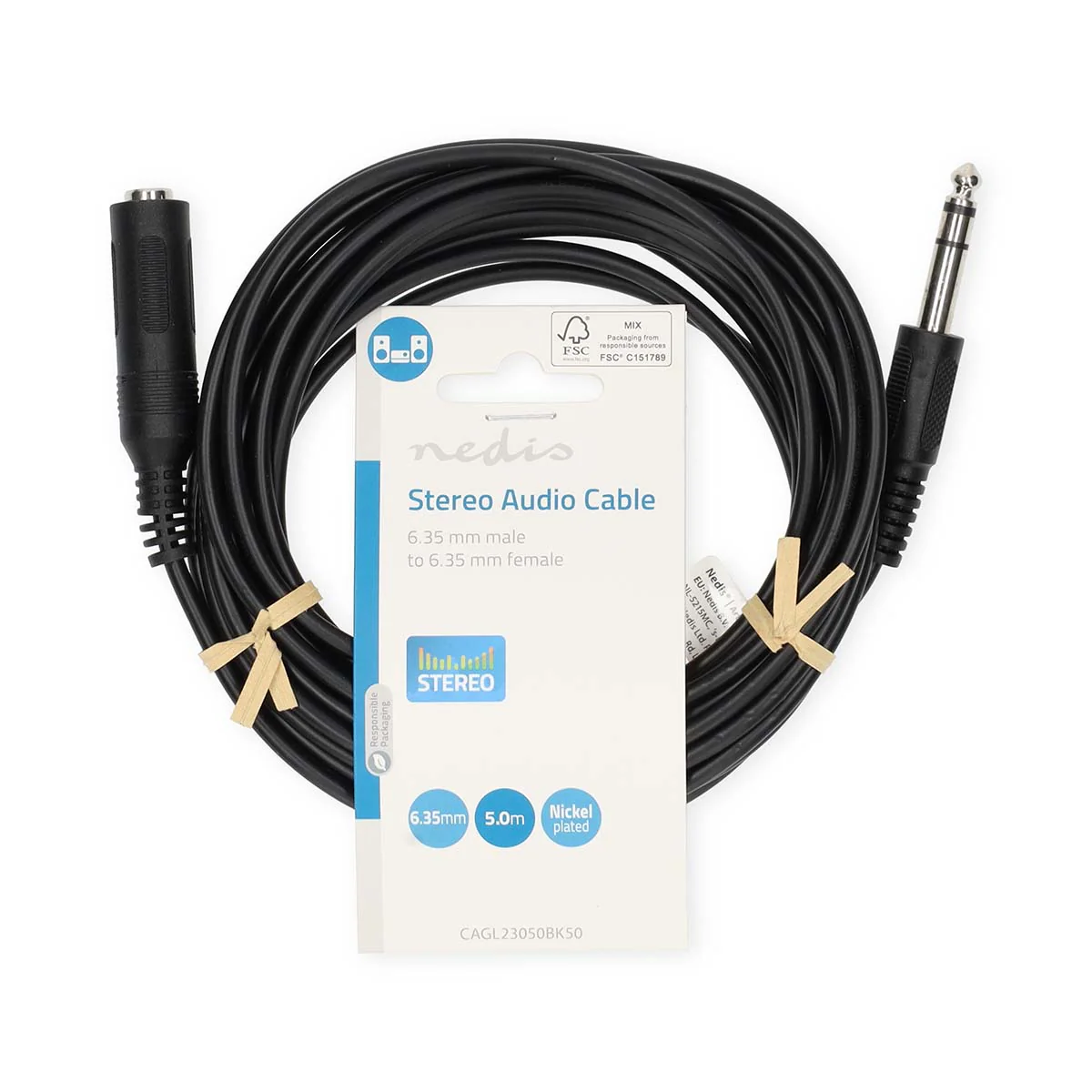 Stereo-Audiokabel 6,35 mm Male - 6,35 mm Female - Vernikkeld - Image 3