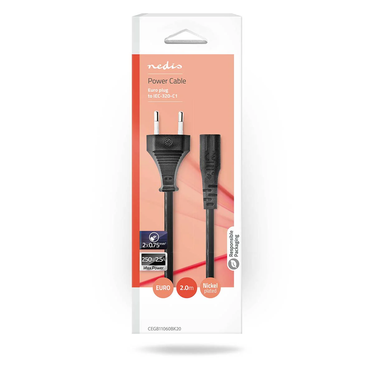 Stroomkabel Euro Male - IEC-320-C1 - Recht - Image 3