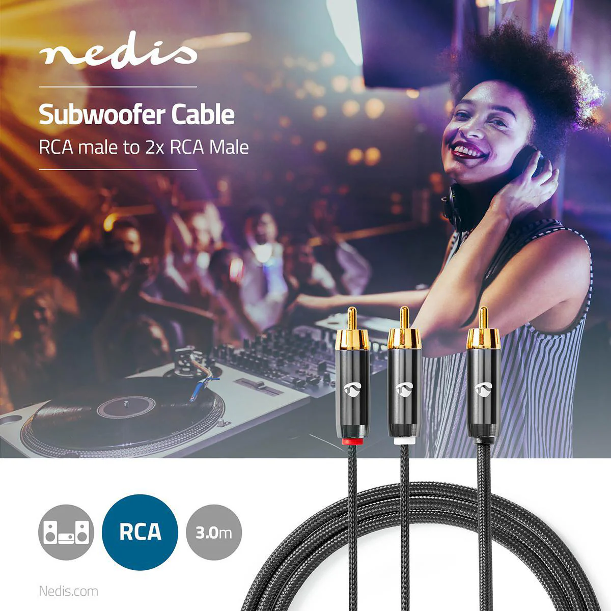 Subwoofer-Kabel RCA Male - 2x RCA Male - Verguld - Image 6