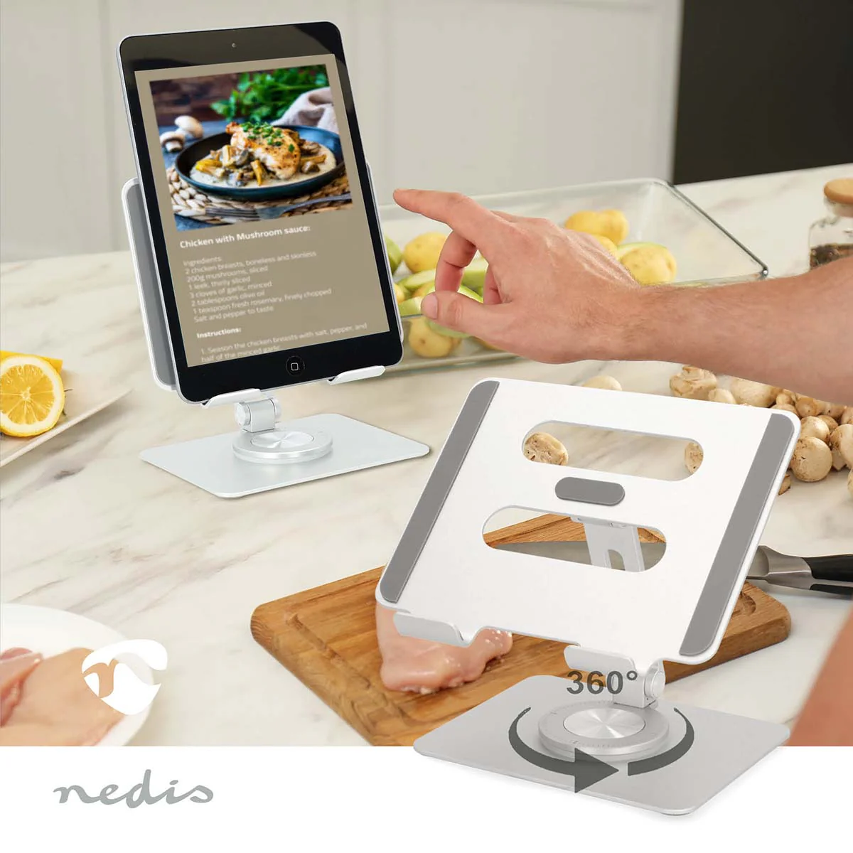 Tablet Standaard Draai- en Kantelbaar - Zilver - Image 13