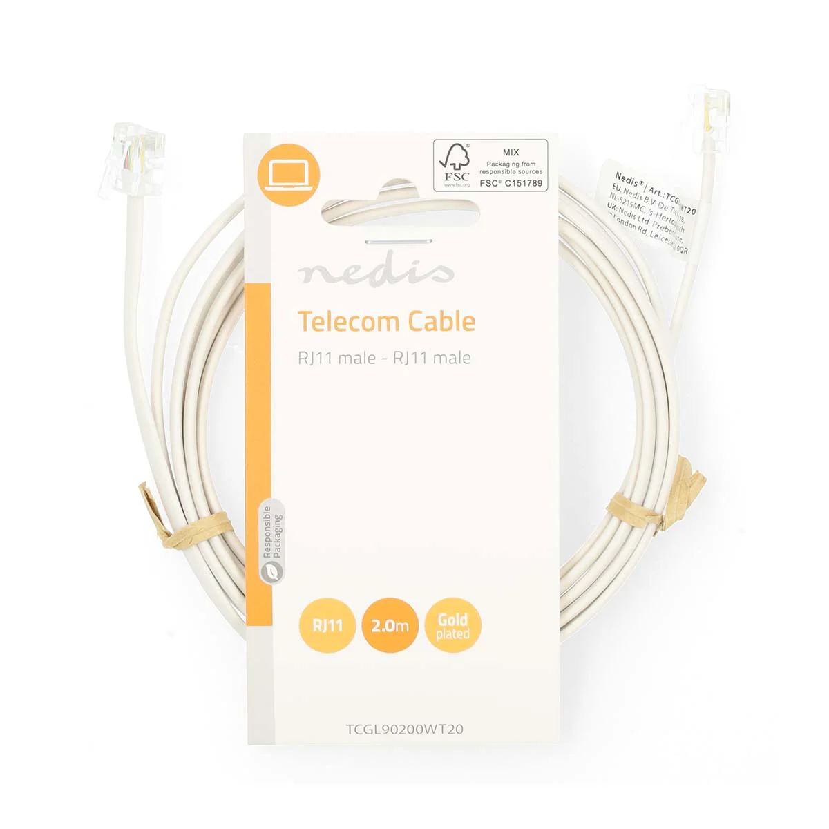 Telecomkabel RJ11 Male - RJ11 Male - Kabel design: Plat - Image 5