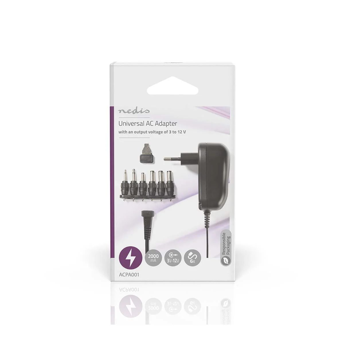 Universele AC-Stroomadapter 12W - 3 / 4.5 / 5 / 6 / 7.5 / 9 / 12 V DC - 1.80m - Image 4