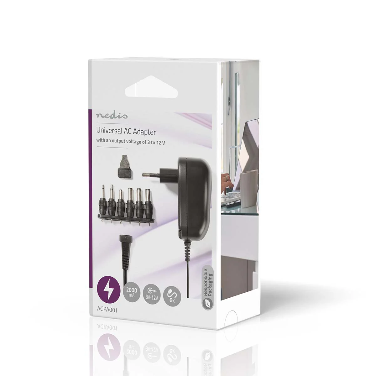 Universele AC-Stroomadapter 12W - 3 / 4.5 / 5 / 6 / 7.5 / 9 / 12 V DC - 1.80m - Image 5