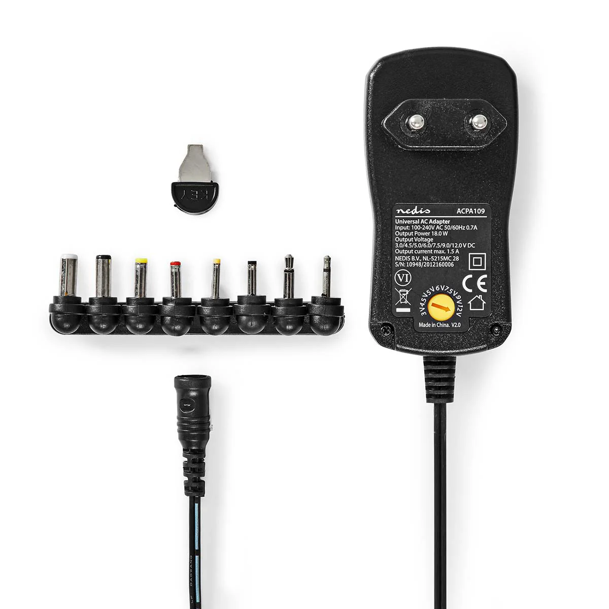 Universele AC-Stroomadapter 18W - 3 / 4.5 / 5 / 6 / 7.5 / 9 / 12 V DC - 1.10m - Image 3
