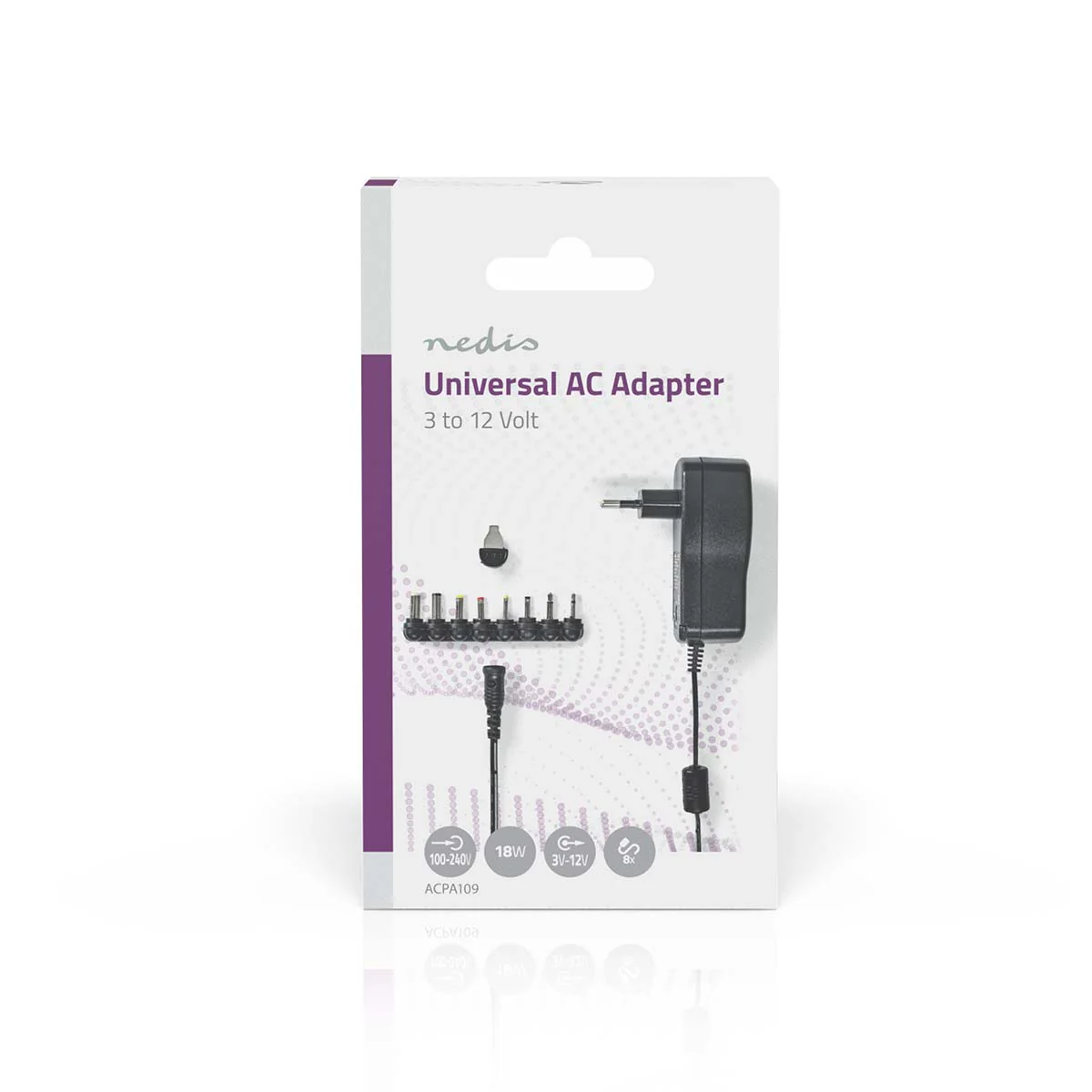 Universele AC-Stroomadapter 18W - 3 / 4.5 / 5 / 6 / 7.5 / 9 / 12 V DC - 1.10m - Image 6
