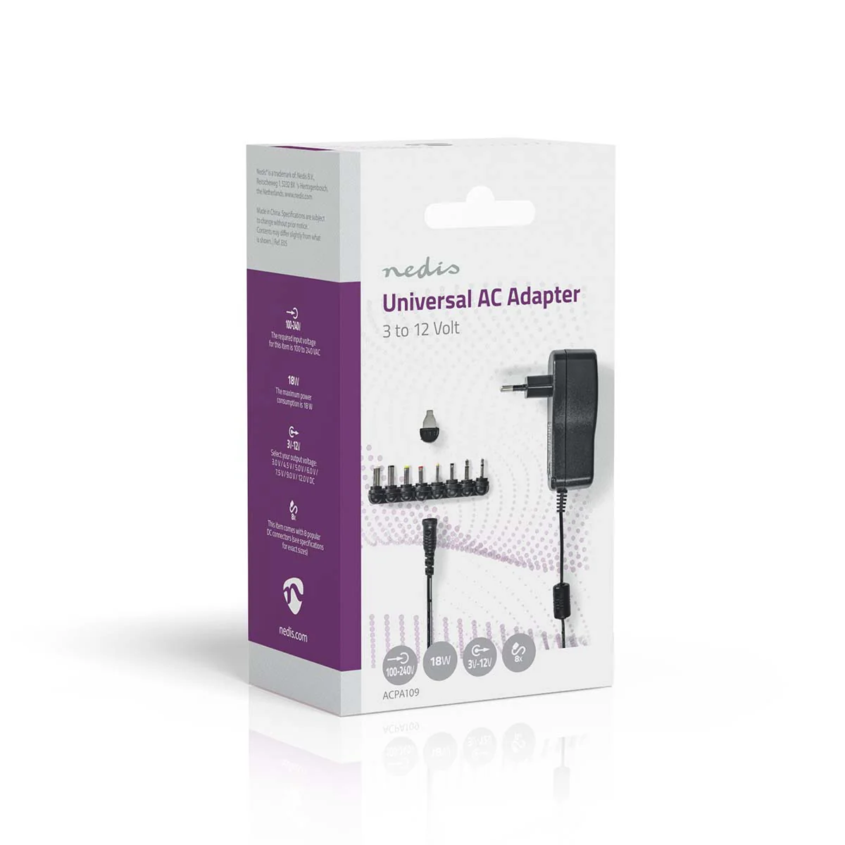 Universele AC-Stroomadapter 18W - 3 / 4.5 / 5 / 6 / 7.5 / 9 / 12 V DC - 1.10m - Image 8