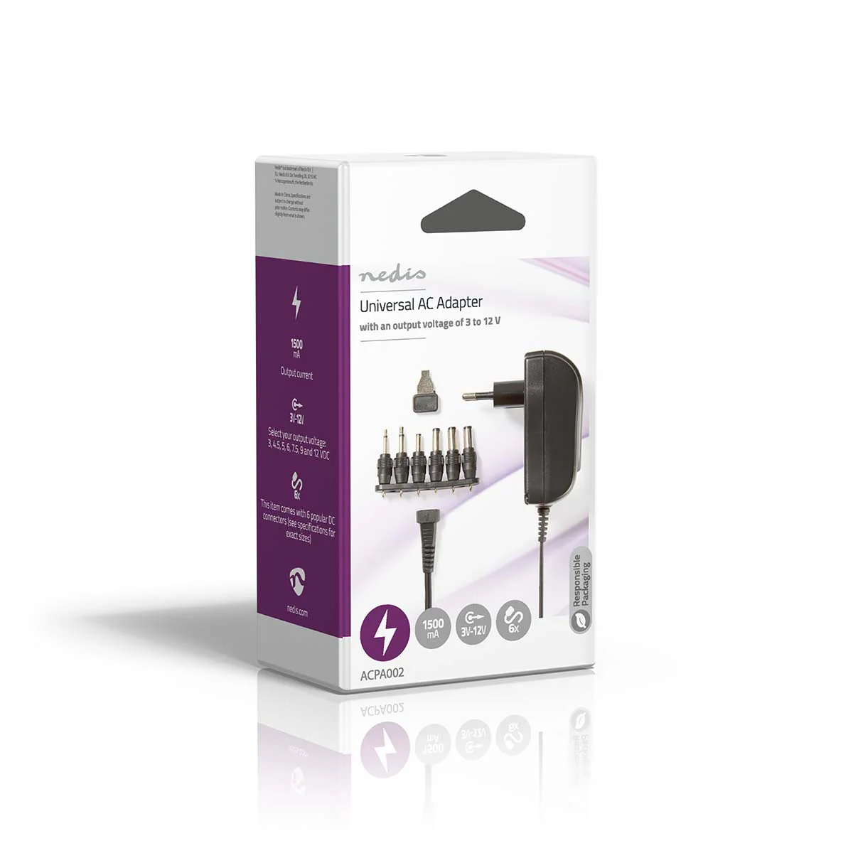 Universele AC-Stroomadapter 18W - 3 / 4.5 / 5 / 6 / 7.5 / 9 / 12 V DC - 1.80m - Image 6