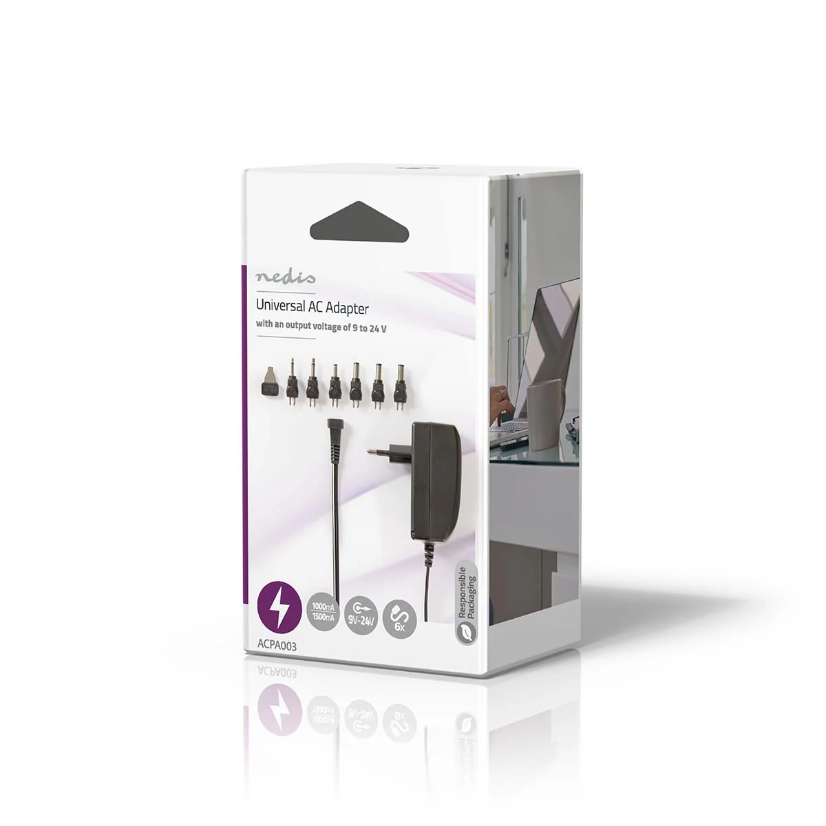 Universele AC-Stroomadapter 24W - 9 / 12 / 13.5 / 15 / 18 / 20 / 24 V DC - 1.80m - Image 4