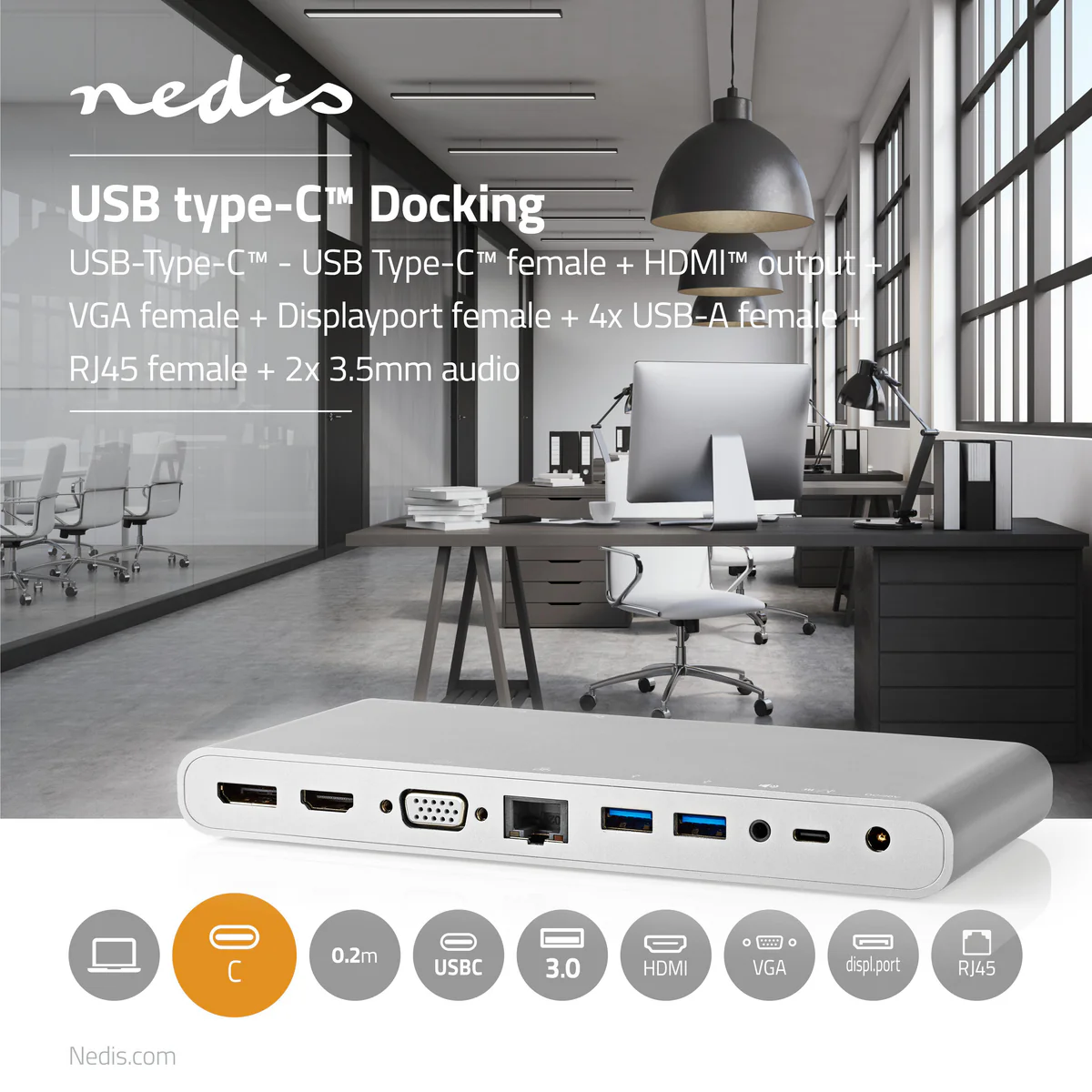 USB Docking Station USB 3.2 Gen 1 - USB-C™ Male - DisplayPort Female / HDMI™ Output / RJ45 Female / VGA Female 15p / 2x 3,5 mm Female / 2x USB-C™ / 4x USB-A - Image 7