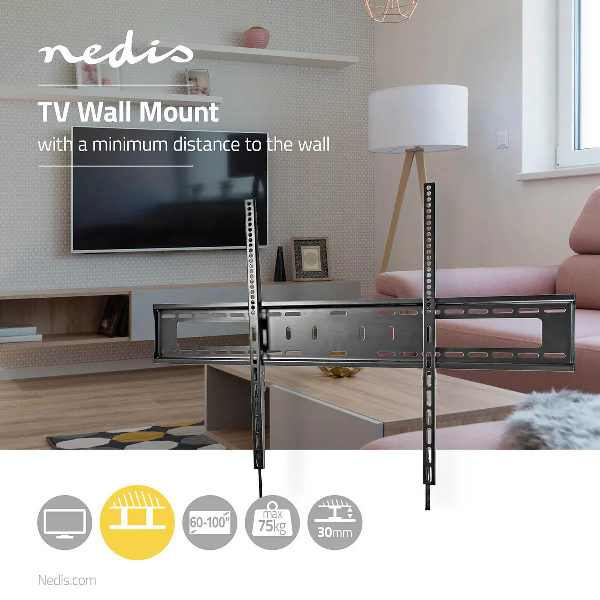 Vaste TV-Muurbeugel 60 - 100" - Maximaal schermgewicht: 75 kg - Minimale muurafstand: 30.5 mm - Image 4