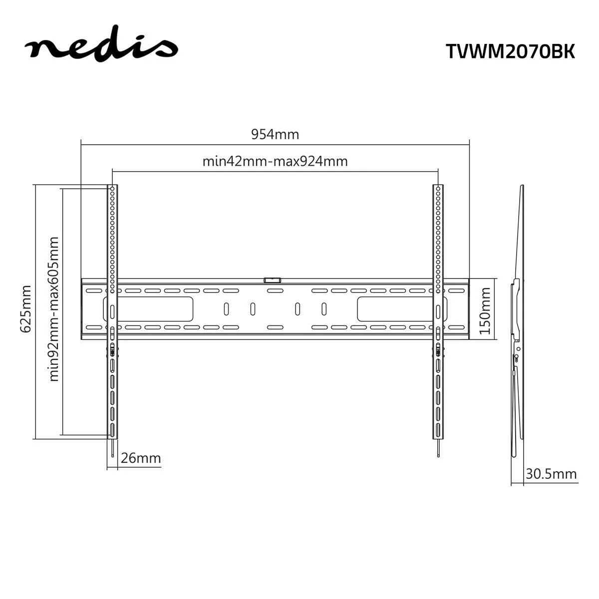 Vaste TV-Muurbeugel 60 - 100" - Maximaal schermgewicht: 75 kg - Minimale muurafstand: 30.5 mm - Image 9
