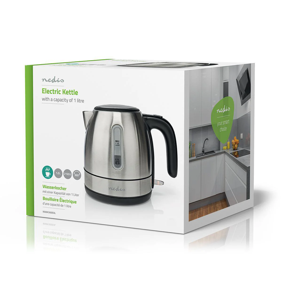 Waterkoker 1.0l - Roestvrij Staal - 360 graden draaibaar - Image 8