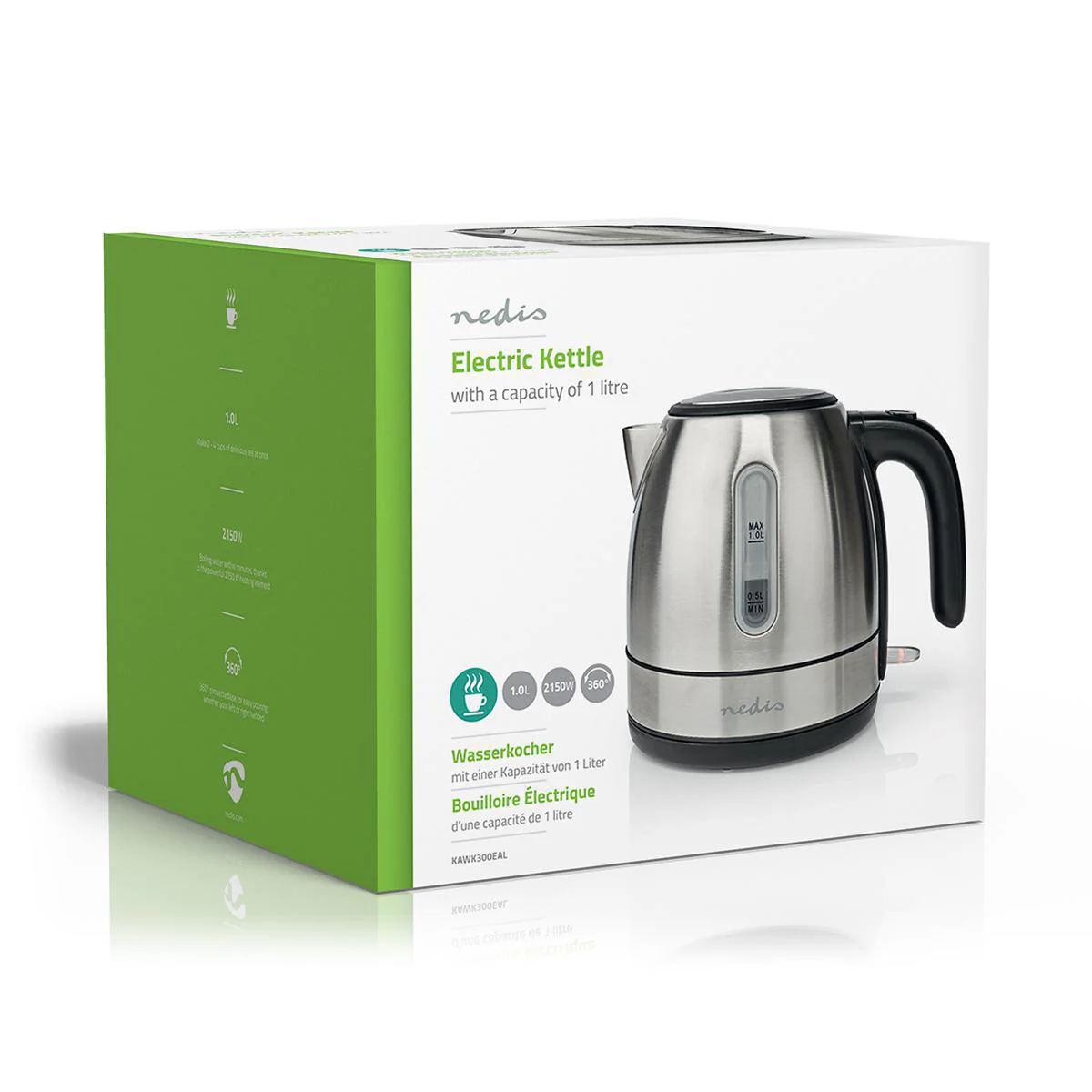 Waterkoker 1.0l - Roestvrij Staal - 360 graden draaibaar - Image 9